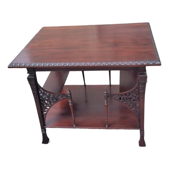 Great 19th Century English Mahogany Detail Carved Center Table. For Sale