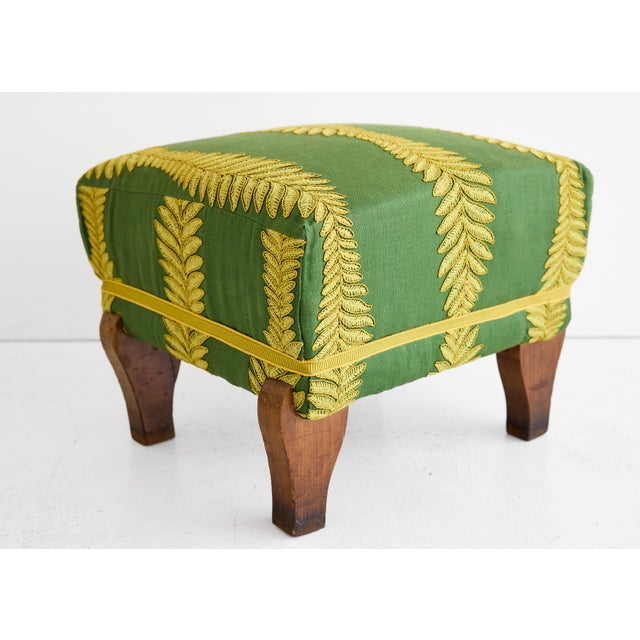 Set of Three Italian Footstools, Upholstered in Green & Gold Fabric, 19th C. For Sale - Image 9 of 11