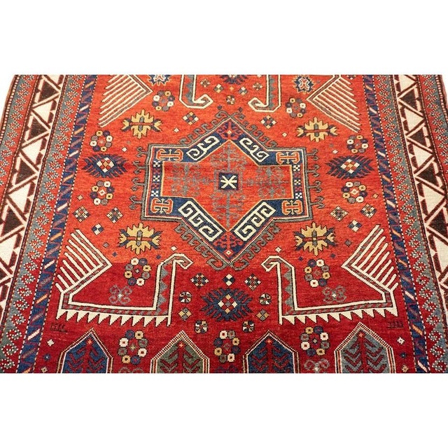 1900s Red Vibrant Field Antique Caucasian Tribal Geometric Akstafa Kazak Rug For Sale In New York - Image 6 of 9