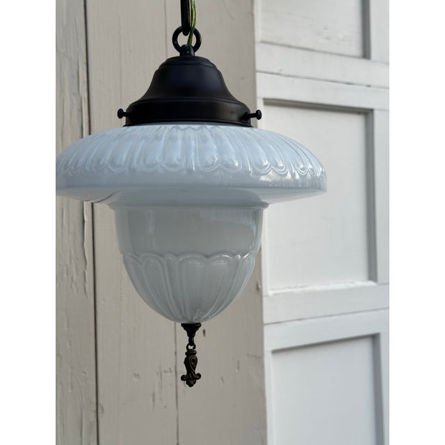 Vintage Deco Shade With Brass Hanging Fixture For Sale - Image 4 of 6