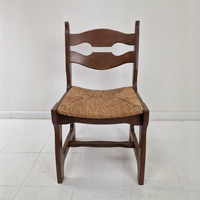 Mid-Century Brutalist Oak Razor Blade Dining Chairs, France, 1960s, Set of 6 For Sale - Image 6 of 17