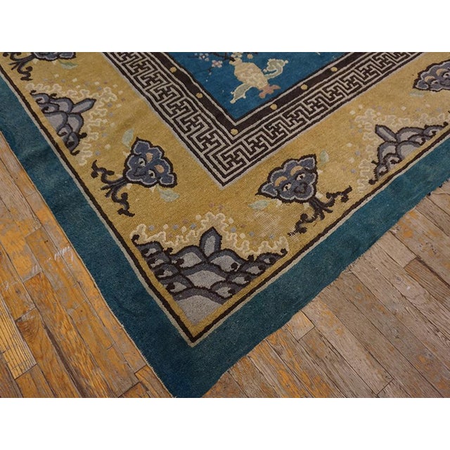 Royal Blue Background With Great Asymmetric Pattern and Allover-Medallion Design Antique Chinese Peking Rug For Sale - Image 11 of 11