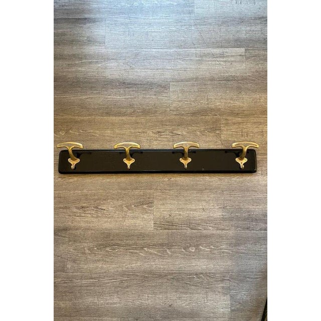 Vintage Ebonized Wood Coat Rack with Brass Knobs, 1950s For Sale - Image 11 of 12
