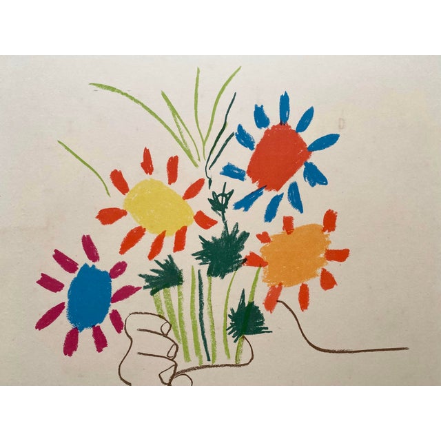 Pablo Picasso Pablo Picasso Vintage 1958 Mid Century Modern Lithograph Print " Bouquet of Peace " Framed Paix Stockholm Poster For Sale - Image 4 of 15