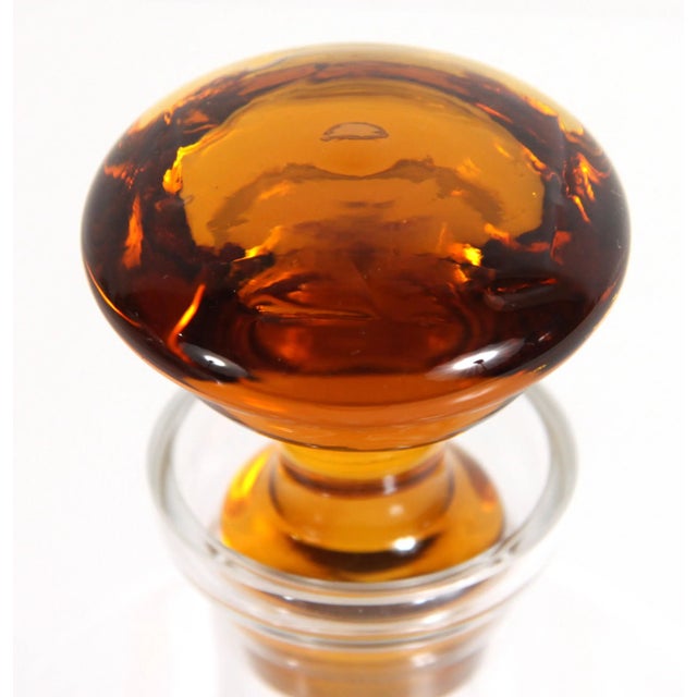 Mid 20th Century Vintage Hand Blown Amber Art Glass Decanter & 6 Cordial Glasses - Set of 7 For Sale - Image 5 of 8
