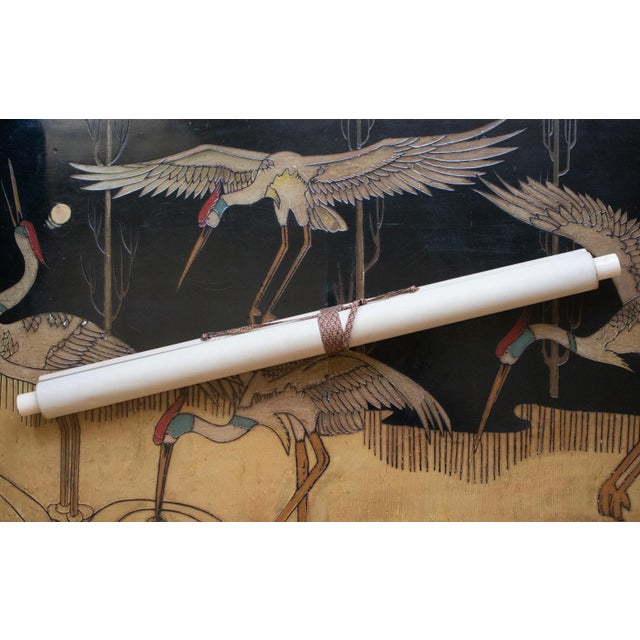 "Peony" by Unryū, Showa Era Large Japanese Painted Silk Scroll Painting For Sale - Image 11 of 15