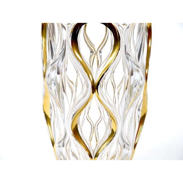 Glass Mid Century Modern Italian Cut Glass/Gold Decorated Vase For Sale - Image 7 of 11