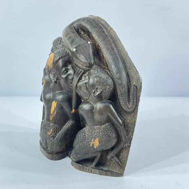 African Early 20th Century Makonde Adam, Eve, and Snake Wood Carving MATTER COLLECTION For Sale - Image 3 of 7