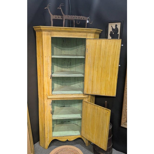 19th Century 19thc Mustard Painted Corner Cupboard For Sale - Image 5 of 6