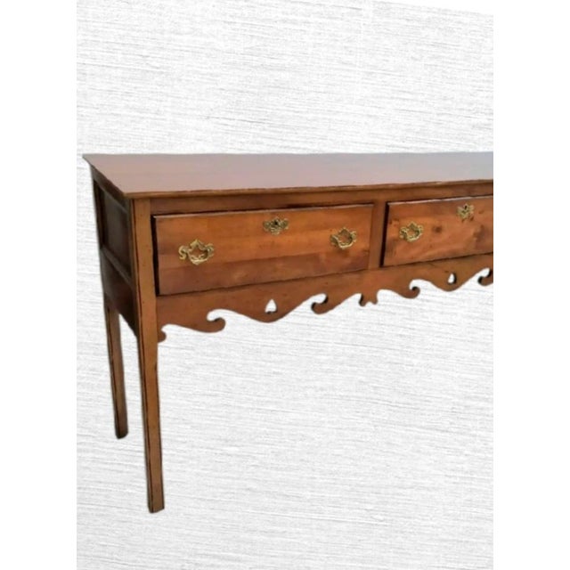 Vintage Extra Long Traditional Wright Table Company Scalloped Yew Wood Sideboard / Console Table For Sale In West Palm - Image 6 of 15