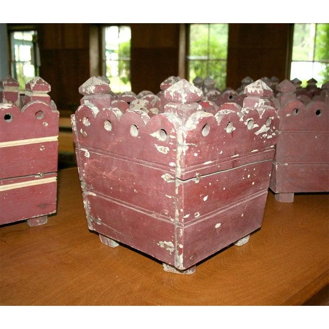Red Square Wooden French Jardinières - Set of 4 For Sale - Image 8 of 11