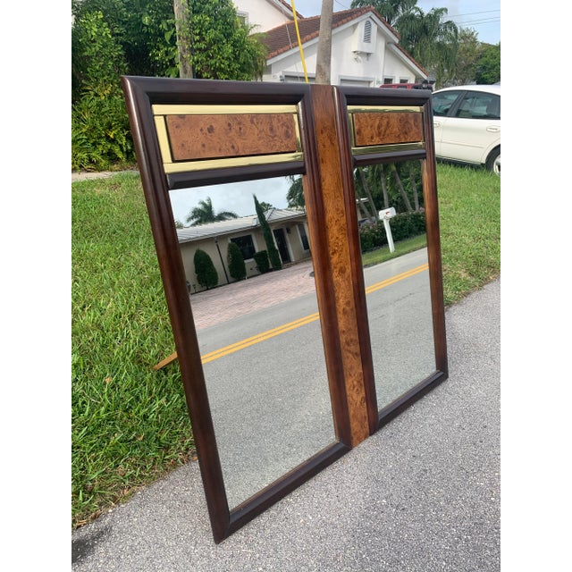 Vintage Faux Burl and Brass Dual Mirrors For Sale In Miami - Image 6 of 11