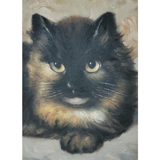 Folk Art Mid 19th Century Tortoiseshell Cat Oil Painting For Sale - Image 3 of 5