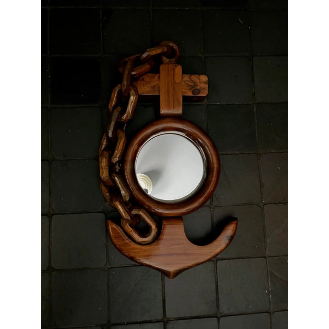 Mid 20th Century Nautical Folk Art Hand-Carved MCM Wooden Anchor and Chain Mirror For Sale - Image 5 of 9