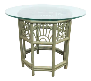 Mid Century Rattan Glass Top Table