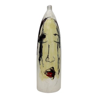 Huge Mexican Artist Yuri Zatarain Face Vase Painted on Both Sides, Oleo Series For Sale