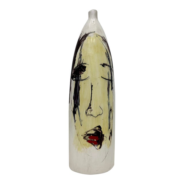 Huge Mexican Artist Yuri Zatarain Face Vase Painted on Both Sides, Oleo Series For Sale