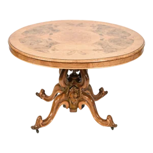 19th Century Oval Burlwood Breakfast Dining or Center Hall Table