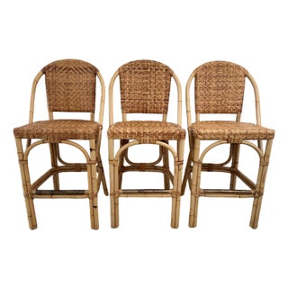 1970s Bamboo Bar Stools - Set of 3 For Sale