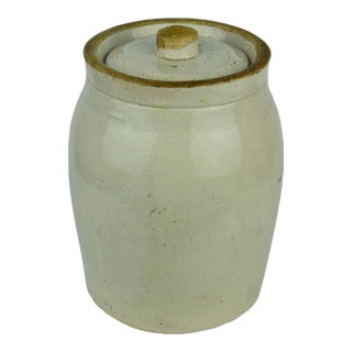Antique Early 20th Century American Stoneware Pickle Crock With Lid For Sale