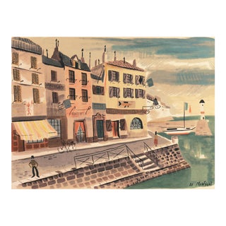 'Breton Village With Lighthouse' by Charles De Montfort, Mid-Century French Post-Impressionist For Sale