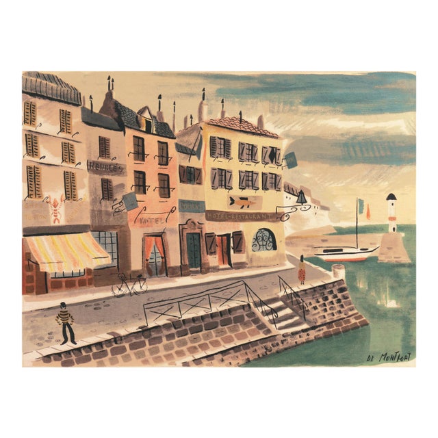 'Breton Village With Lighthouse' by Charles De Montfort, Mid-Century French Post-Impressionist For Sale