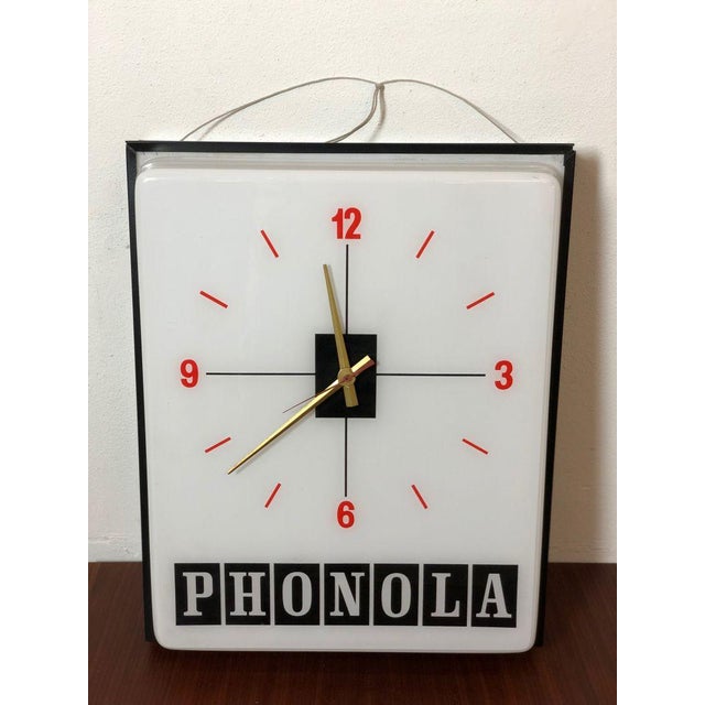 Illuminated Phonola Sign with Clock, Italy, 1960s For Sale - Image 4 of 7