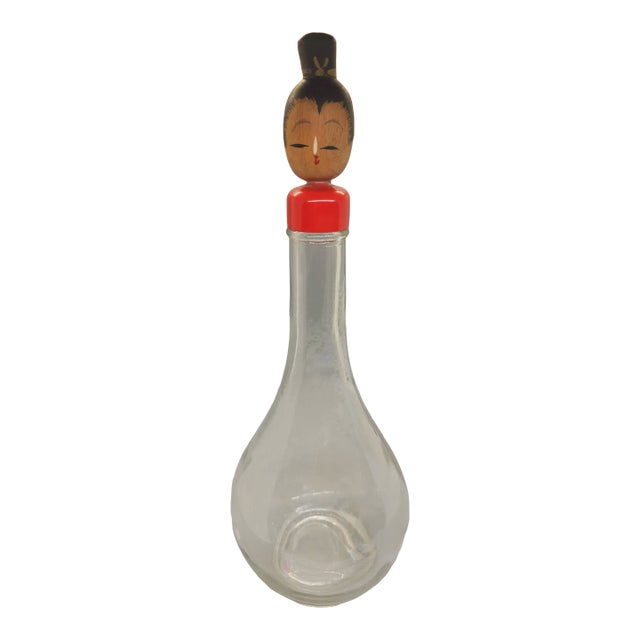 Vtg Bottle Tukyo Japan House of Koshu Clear Glass W/Head Lid 12" For Sale