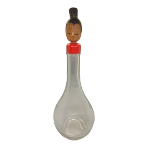 Vtg Bottle Tukyo Japan House of Koshu Clear Glass W/Head Lid 12"