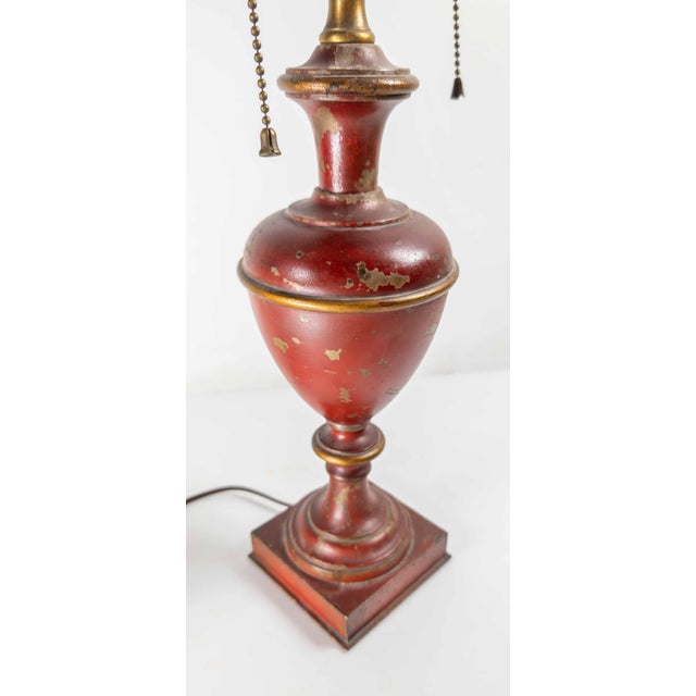 Mid-Century Decorative Toleware Tole Style Painted Red and Gold Table Lamp For Sale - Image 10 of 13