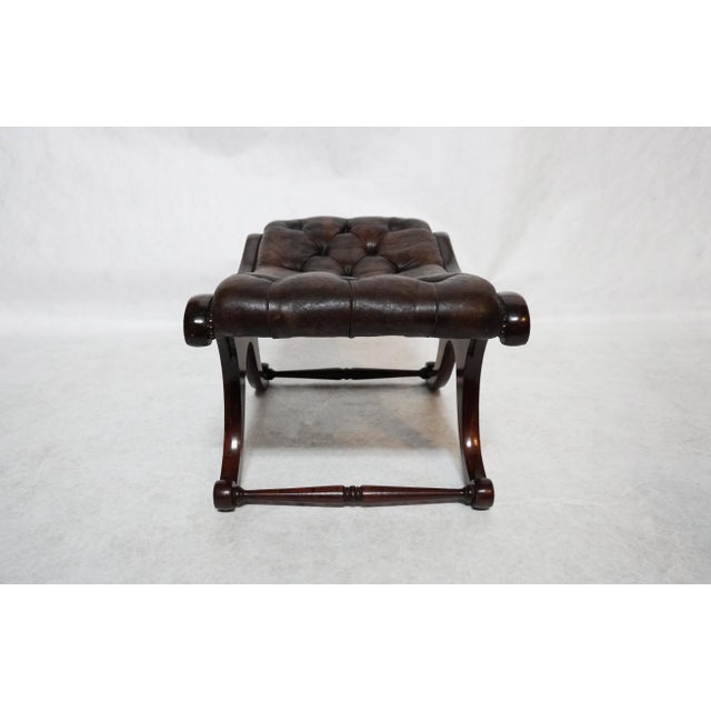 1920s 1920s Brown Leather Chesterfield Tufted Stool For Sale - Image 5 of 16