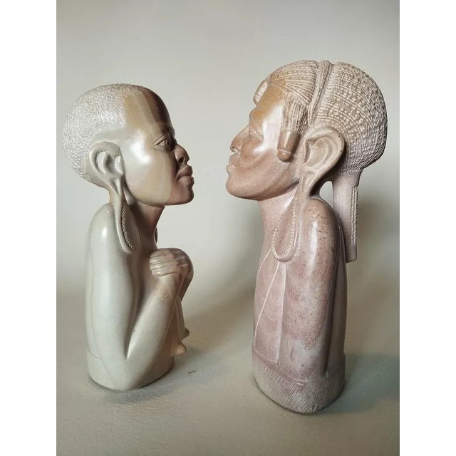 Carved Soapstone Maasai Busts, 1970s, Set of 2 For Sale - Image 3 of 9