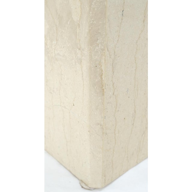 Cream Mid-Century Modern Square Beveled Tall Travertine Marble Pedestals End Tables For Sale - Image 8 of 12