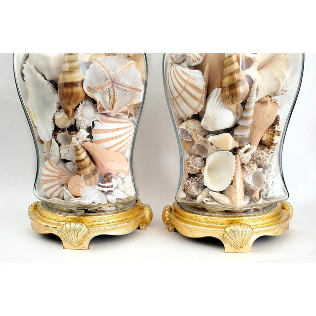 Metal Large Lamps Seashells Shells Pair Restored For Sale - Image 7 of 12