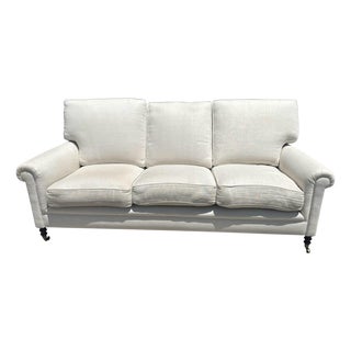 George Smith White Linen Roll Arm Sofa Settee For Sale