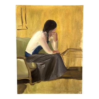 "Sitting in Thought" Acrylic on Linen Board Painting For Sale