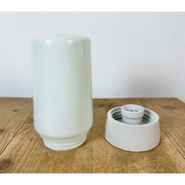 Vintage White Porcelain Ceiling Light with Milk Glass, 1970s For Sale - Image 6 of 14