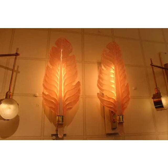 Leaf-Shaped Pink Murano Glass Wall Sconces in the style of Barovier, 2000s, Set of 2 For Sale - Image 14 of 18