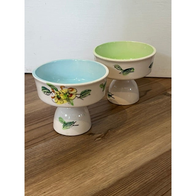 Ceramic 1920s Footed Dessert Bowl or Compote Cups - Set of 2 For Sale - Image 7 of 10