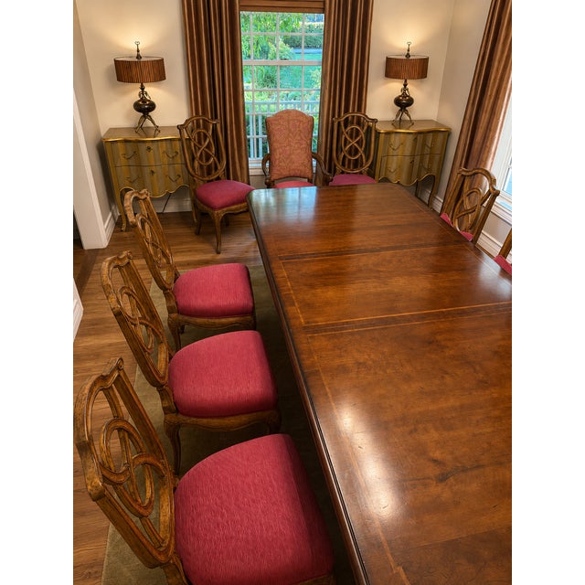 Vintage 10-Piece Carved Wood Dining Chair Set - 8 Side Chairs & 2 Upholstered Armchairs For Sale - Image 10 of 12