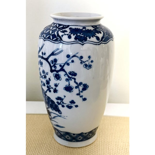 Japanese Blue and White Peacock Vase For Sale - Image 3 of 9
