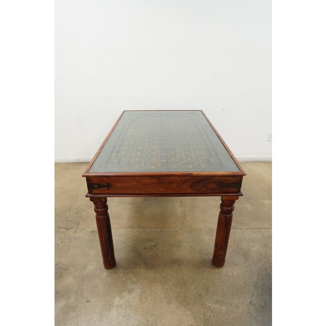 Vintage Rajasthani Style Carved Wood & Glass Dining Table For Sale - Image 13 of 14