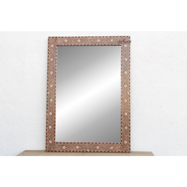 Grand Artisanal Floral Inlay Walnut Finish Mirror For Sale - Image 4 of 8