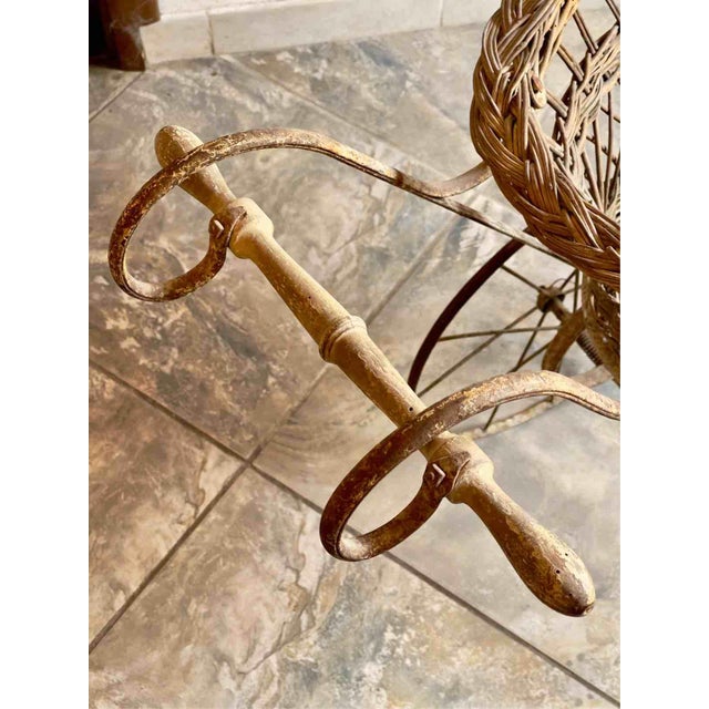 Antique Early 20th Century Wicker and Wrought Iron Baby Pram, Italy For Sale - Image 5 of 15