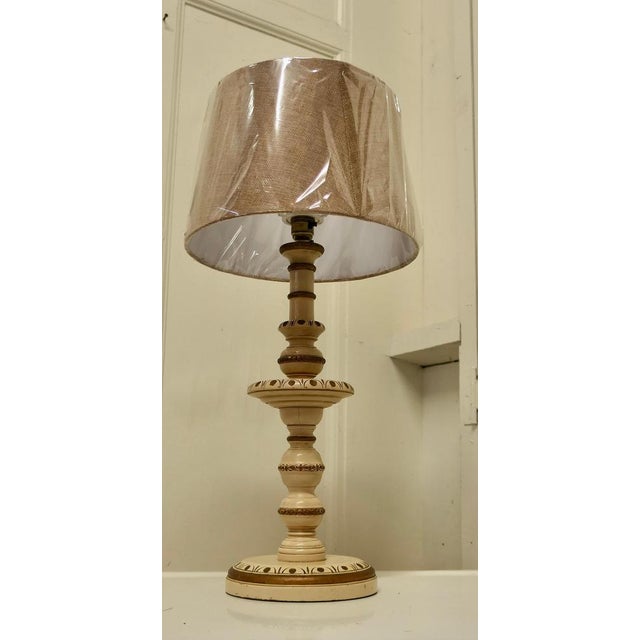 Folk Art Carved and Painted Table Lamp, 1960s For Sale - Image 3 of 8