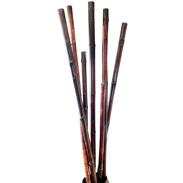 1980s Hammered Metal Floor Vase With Bamboo Branches For Sale - Image 5 of 5
