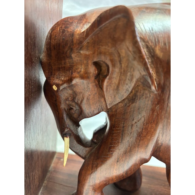 Carved Teak Elephant Bookends, a Pair For Sale - Image 4 of 12