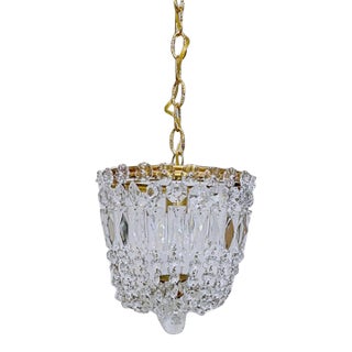 Vintage Hollywood Regency Crystal Basket Chandelier For Sale