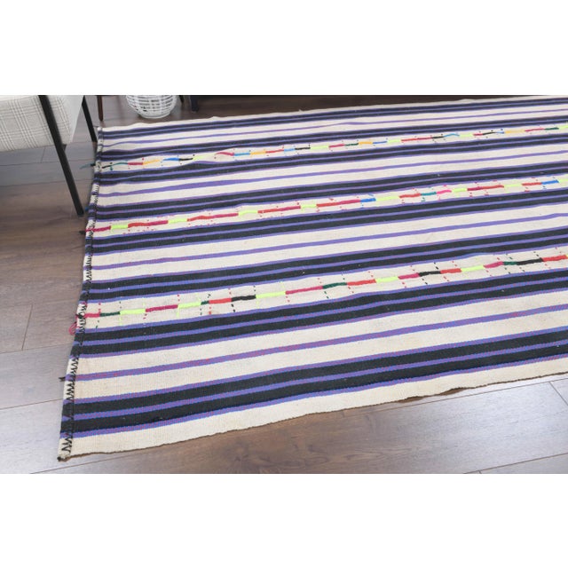 Vintage Turkish Oushak Handmade Wool Cotton Purple Kilim Area Rug For Sale - Image 4 of 11