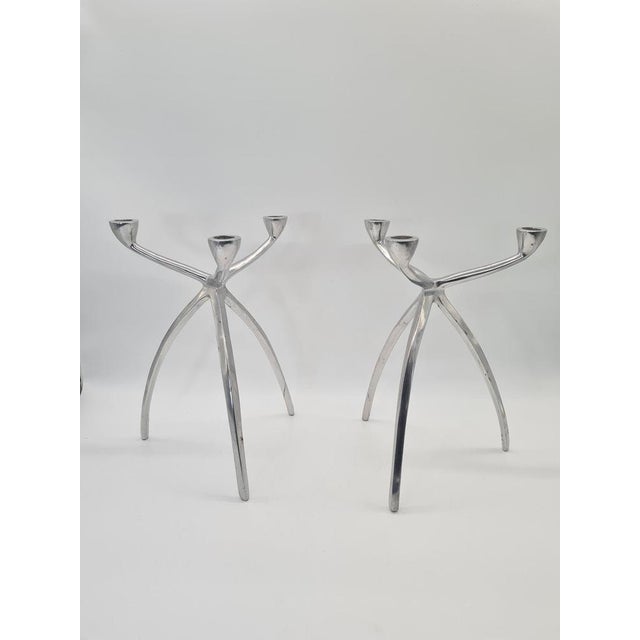 1970s Vintage Space Age Aluminum Candlesticks, 1960s, Set of 2 For Sale - Image 5 of 9